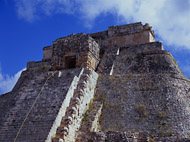 Pyramid of the Magician West Side at Uxmal Ruins - uxmal mayan ruins,uxmal mayan temple,mayan temple pictures,mayan ruins photos